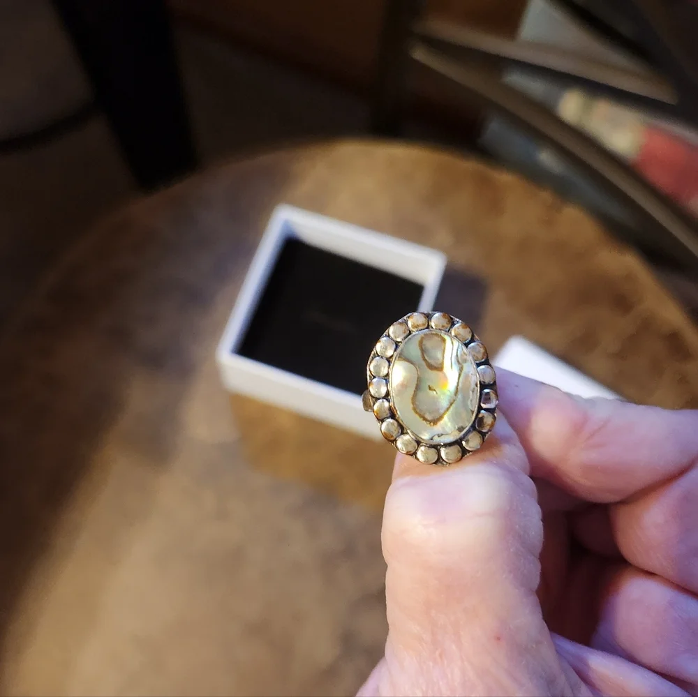 VINTAGE ALBALONE SHELL SZ 9 925 RING - Picture 2 of 5